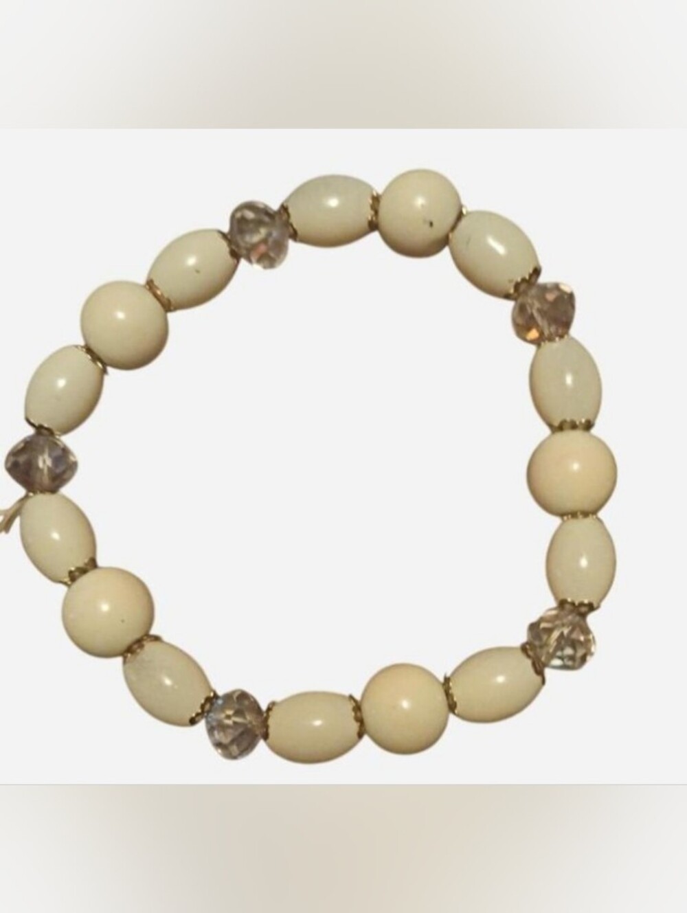 Cream Beaded Stretch Bracelet with Crystal Accents